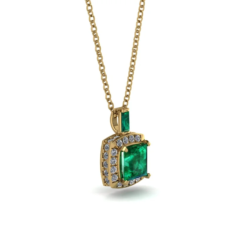 Hidden Halo Princess Cut Emerald Necklace - Georgia No. 4