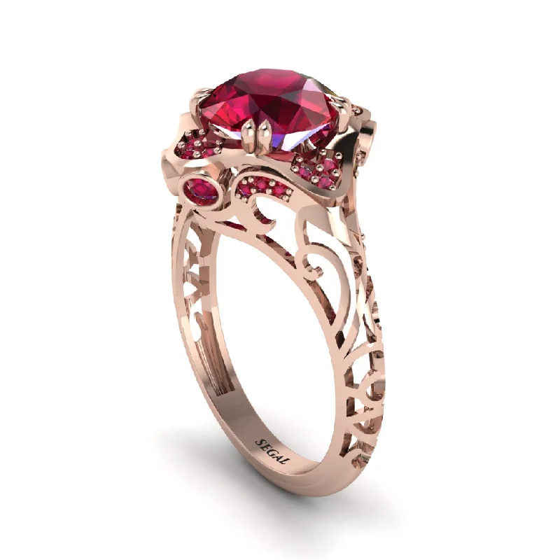 Unique Engagement Rings For Creative Proposals-Ruby Ornate Filigree Engagement Ring - Evie No. 56