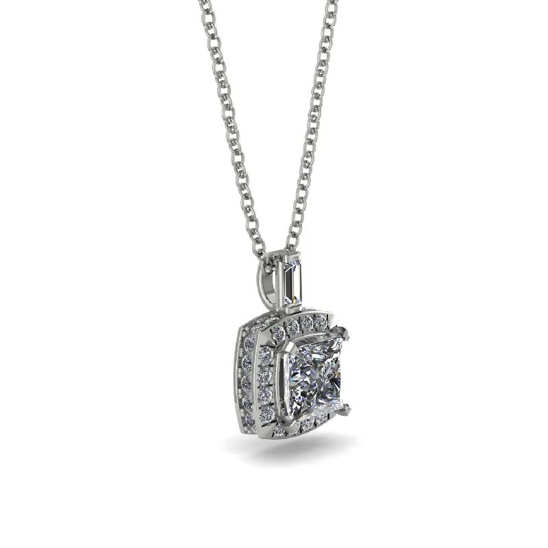 Hidden Halo Princess Cut Diamond Necklace - Georgia No. 3