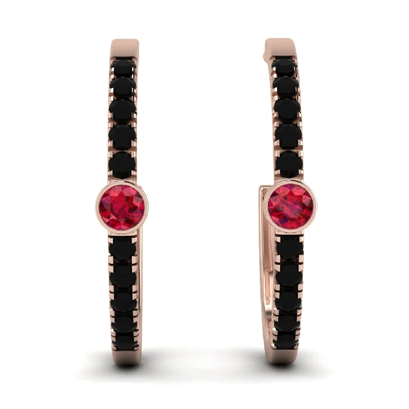 Elegant Crystal Earrings For Evening Wear-Hoop Ruby Earrings Micro Pave - Ansley No. 41