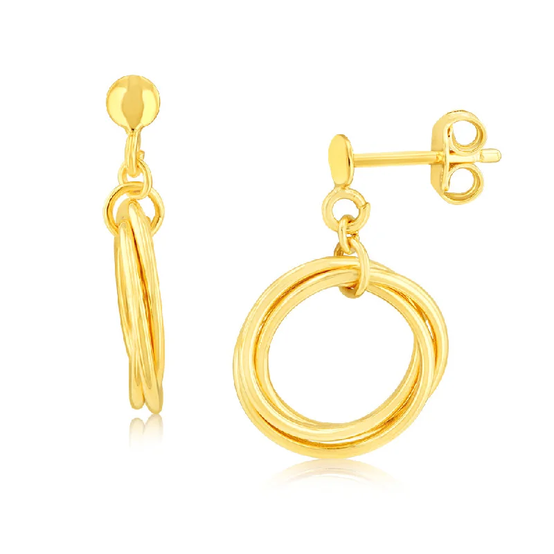 Elegant Gemstone Earrings For Weddings-9ct Yellow Gold Silverfilled Interconnected Circle Drop Earrings