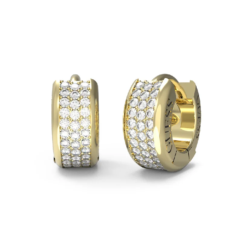 Beautiful Pearl Drop Earrings For Elegant Glam-Guess Gold Plated Stainless Steel 12mm Pave Mini Huggies Earrings