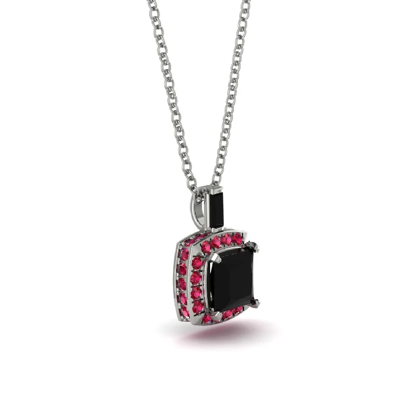 Hidden Halo Princess Cut Black Diamond Necklace - Georgia No. 54