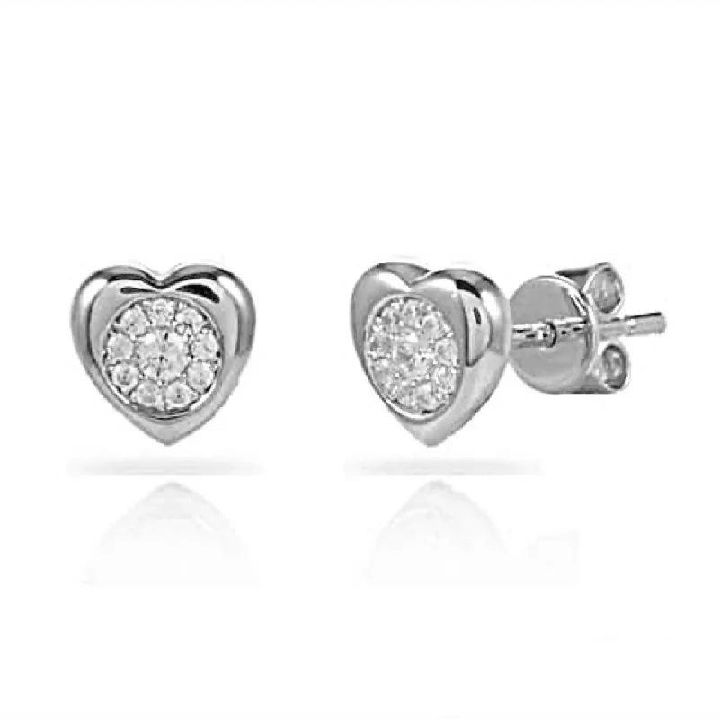 Elegant Drop Earrings For Night Glam-White Gold Heart Earrings with Diamonds in the Center