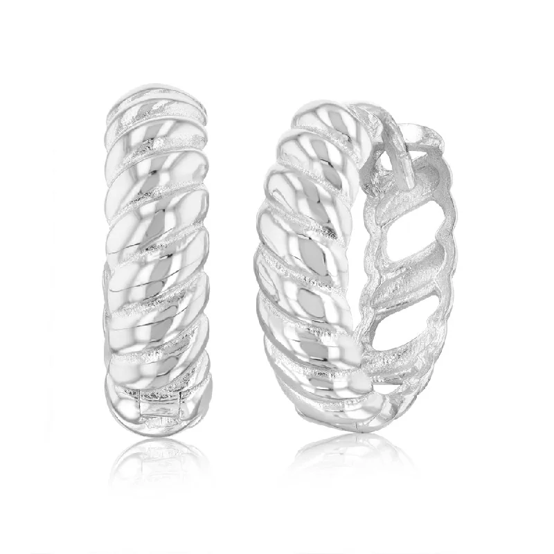 Chunky Earrings For Bold Fashion Statements-9ct White Gold Patterned 10.5mm Hoop Earrings