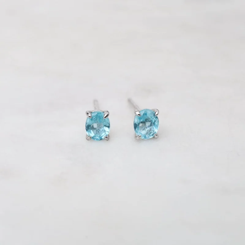 Fun Earrings For Playful Looks-Oval Blue Apatite Stud Earrings