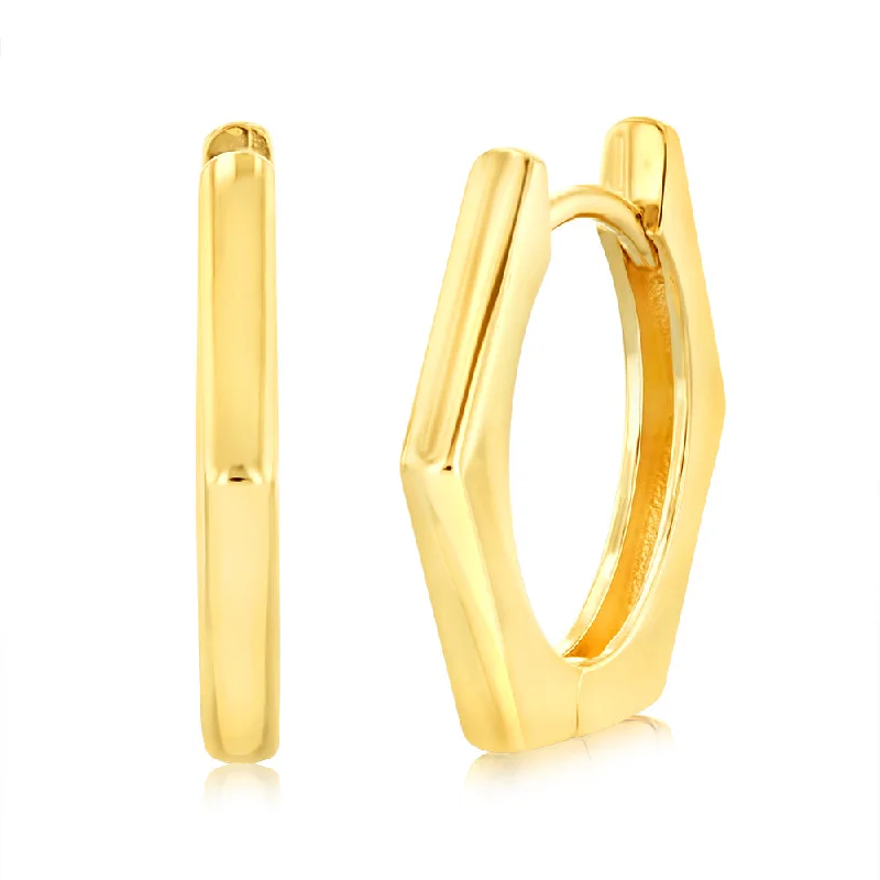 High-End Earrings For Luxury Fashionistas-9ct Yellow Gold Hexagon Huggie Hoop Earrings