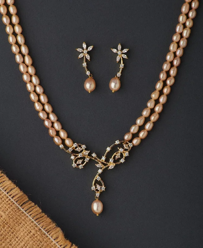 Floral Real Pearl Necklace Set