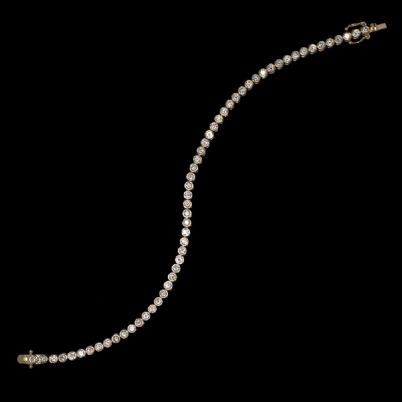 Timeless Platinum Bracelets For Luxury Glam-3ct DIAMOND TENNIS BRACELET 14k YELLOW GOLD BEZEL CLASSIC ROUND BRILLIANT CUT