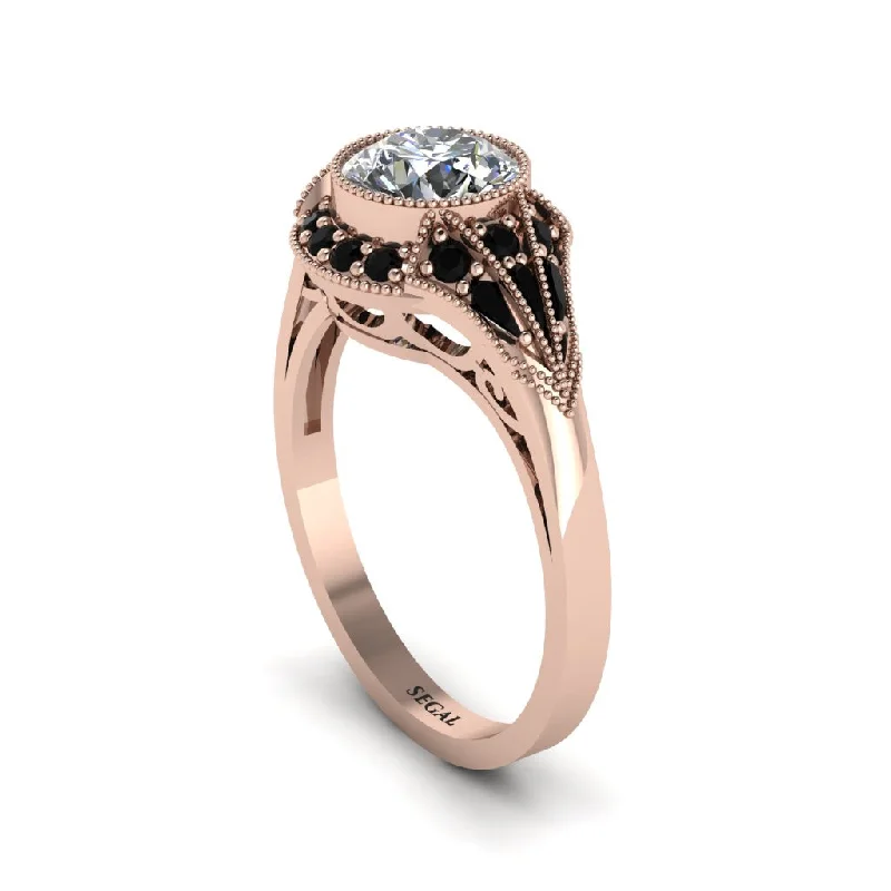 Elegant Engagement Rings For Stylish Proposals-Black Diamond Vintage-Inspired Besel Engagement Ring - Makenzie No. 32