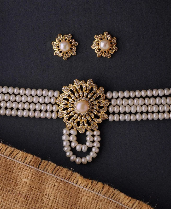 Floral Real Pearl Necklace Set