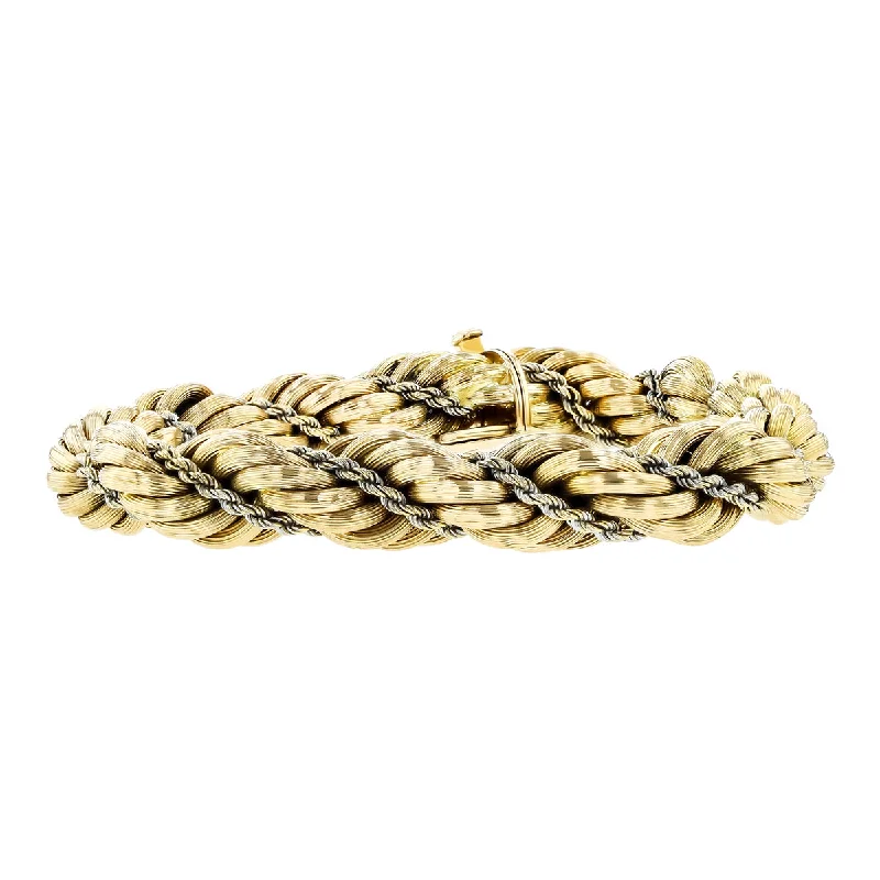 Beautiful Vintage-Style Bracelets For Retro Fashion-Two-tone 18K Gold Twisted Rope Bracelet