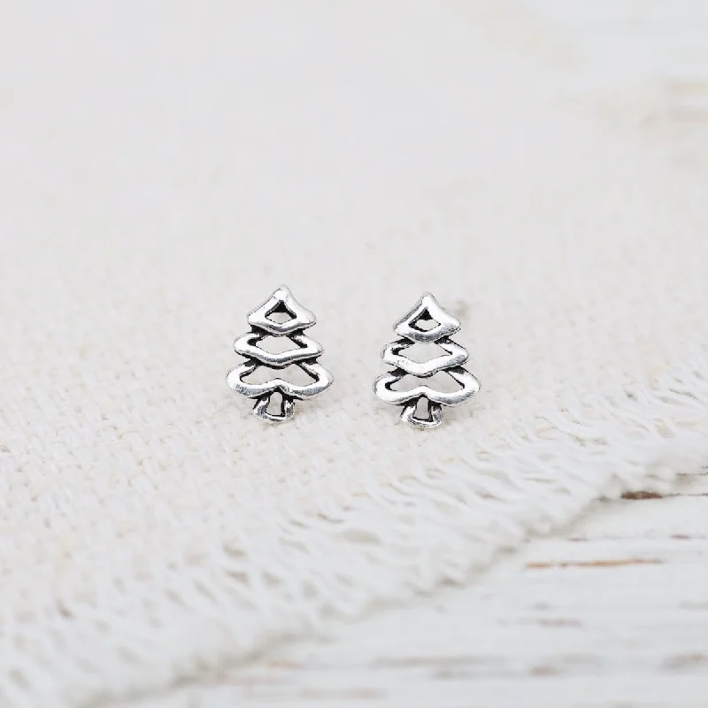 Natural Stone Earrings For Organic Fashion-Sterling Silver Christmas Tree Post Earrings