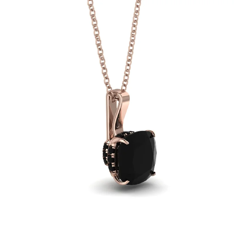 Hidden Halo Cushion Black Diamond Necklace - Alivia No. 38