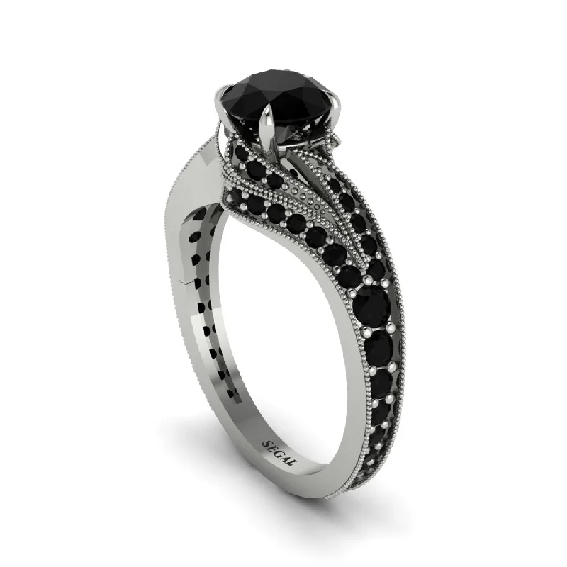 Simple Diamond Rings For Subtle Elegance-Black Diamond 14K Gold Pave Engagement Ring - Magnolia No. 39