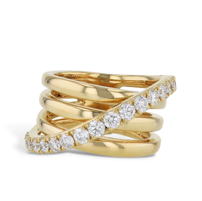 Timeless Wedding Bands For Everlasting Love-Diamond and 4 Row 18K Yellow Gold Ring