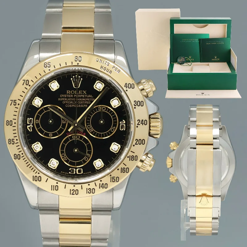 Affordable Men’s Watches For Everyday Wear-2014 MINT Rolex Daytona 116523 Black Diamond Dial Steel Yellow Gold Two Tone Watch