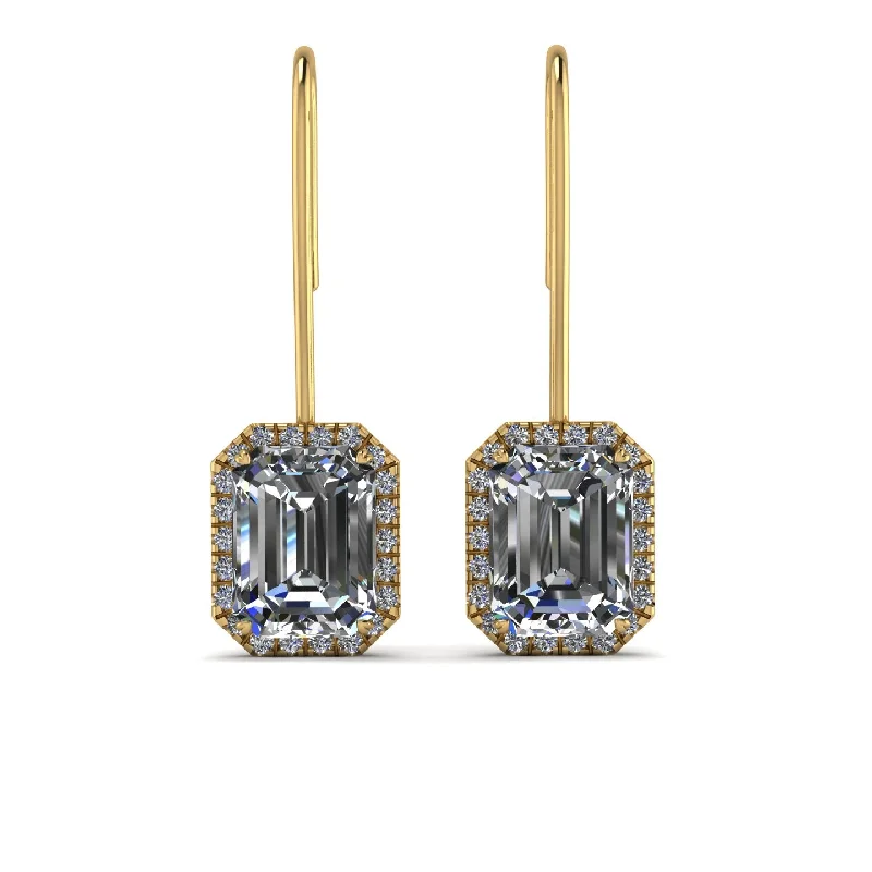 High-End Earrings For Luxury Fashionistas-Halo Emerald Cut Diamond Earrings - Izabella No. 1