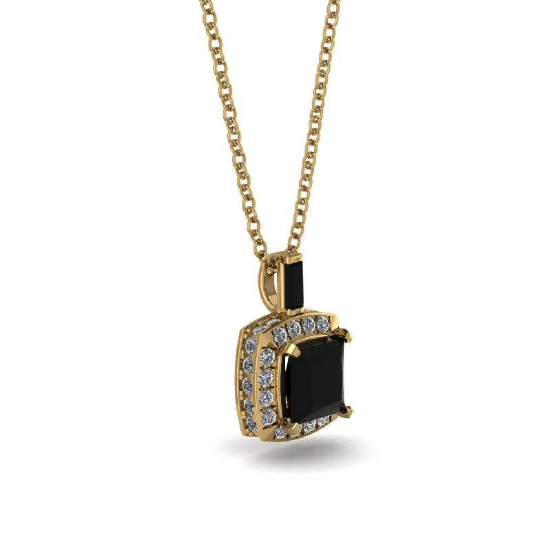 Hidden Halo Princess Cut Black Diamond Necklace - Georgia No. 7