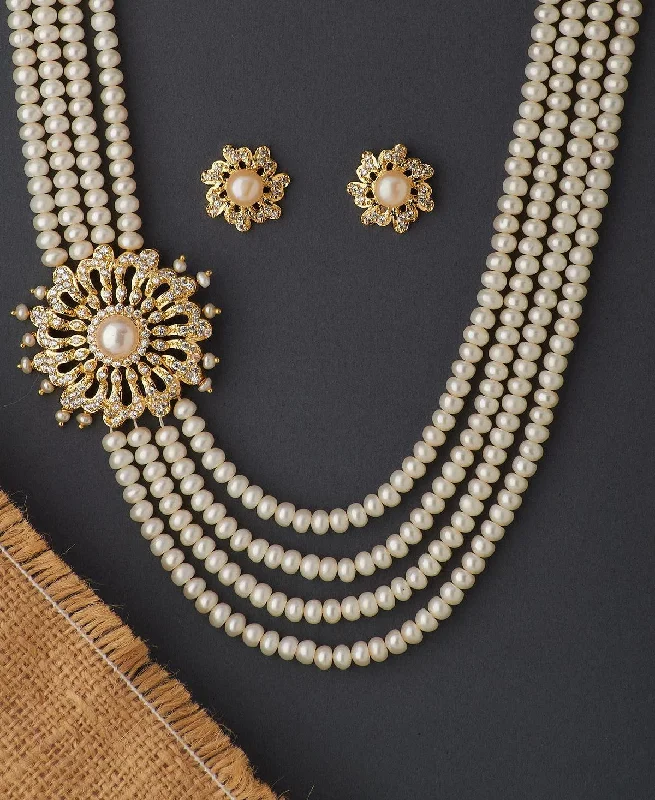 Floral Real Pearl Necklace Set