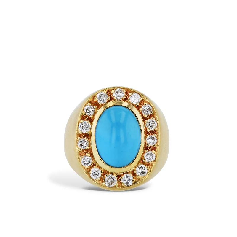 Custom Gemstone Rings For Special Occasions-Natural Turquoise Cabochon Yellow Gold Estate Ring