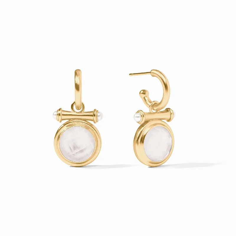 Fashionable Gold Earrings For Trendy Fashion-Iridescent Clear Crystal Bamboo Hoop & Charm Earrings