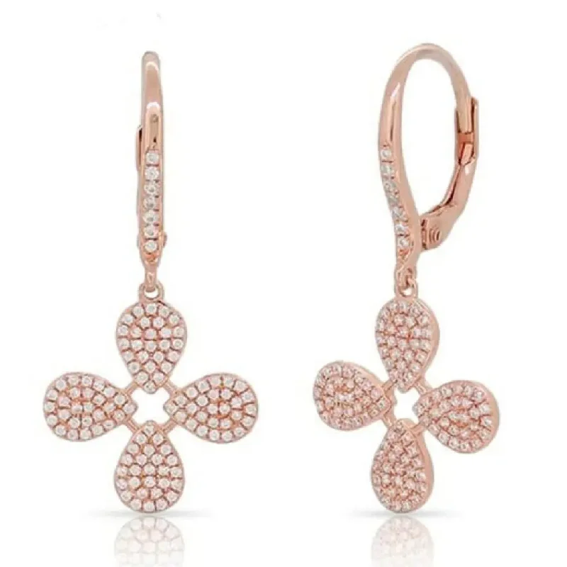 Timeless Gold Earrings For Special Moments-Rose Gold Diamond Clover Drop Earrings