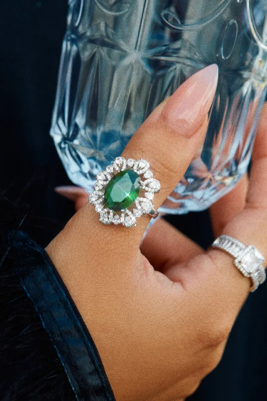 Sparkling Wedding Rings For Elegant Bridal Looks-Dare To Shine Embellished Statement Ring - Green