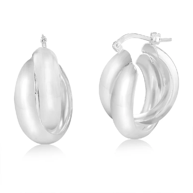 Elegant Gemstone Earrings For Weddings-Sterling Silver Twisted Twin Hoop Earrings