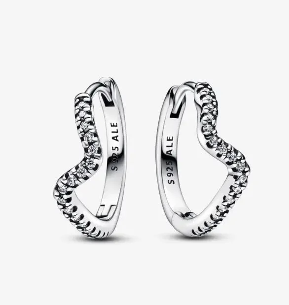 Fashionable Resin Earrings For Bold Looks-Pandora Sparkling Wave Hoop Earrings