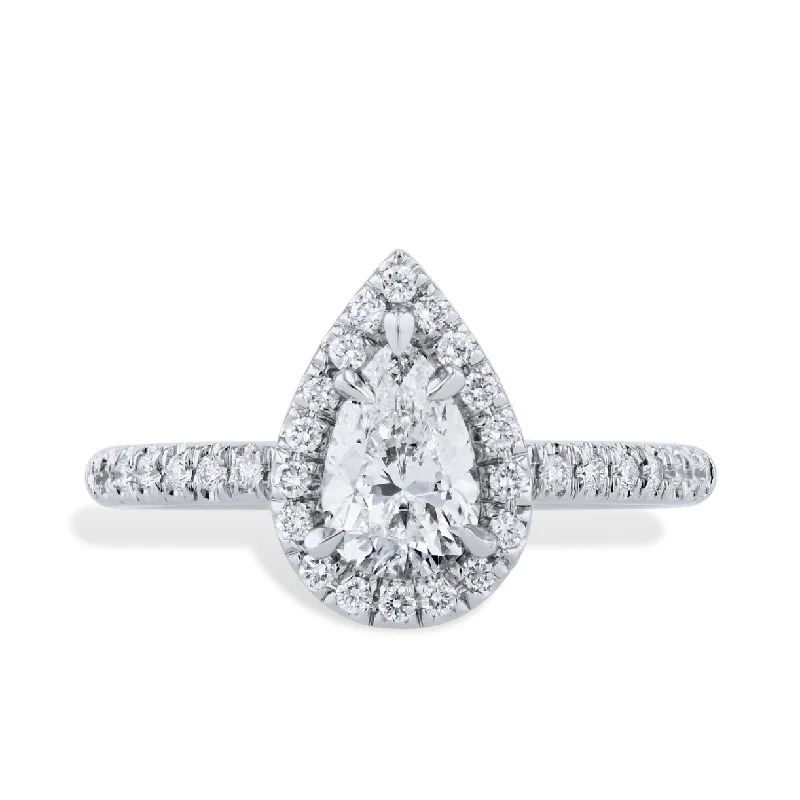 Timeless Wedding Bands For Everlasting Love-Platinum Pear Shaped Diamond and Pave Engagement Ring