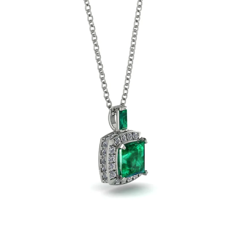 Hidden Halo Princess Cut Emerald Necklace - Georgia No. 6