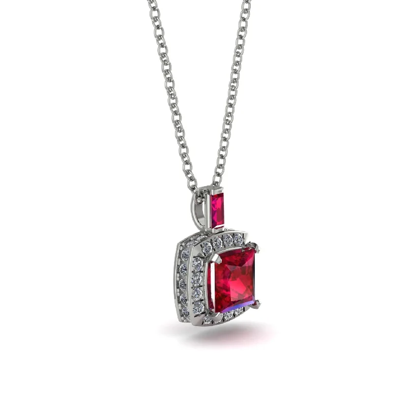 Hidden Halo Princess Cut Ruby Necklace - Georgia No. 12