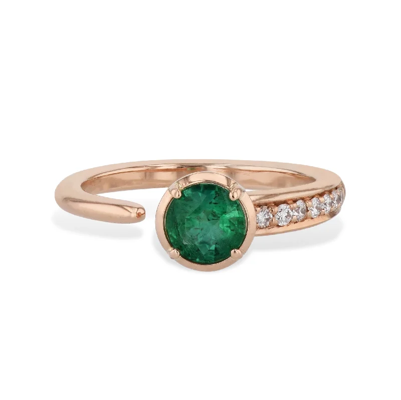 Gorgeous Platinum Engagement Rings For Luxury Brides-Zambian Emerald and Pave Diamond Open Ring