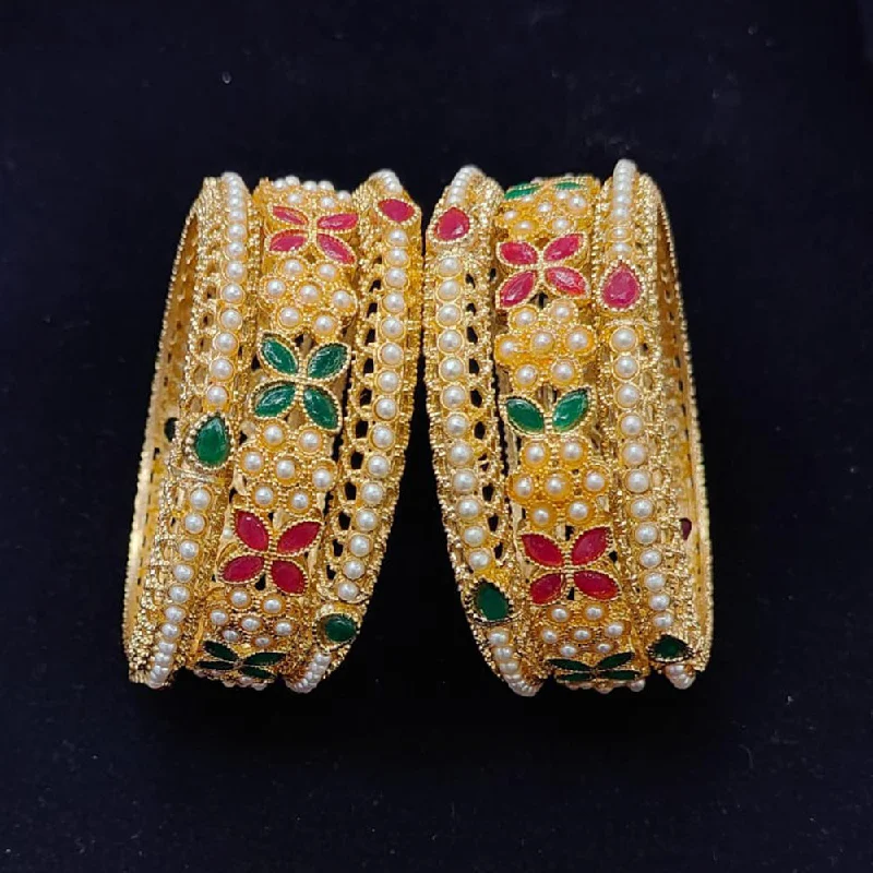 Beautiful Gold-Plated Bangles For Everyday Elegance-Pooja Bangles Gold Plated Crystal Stone And Pearls Bangles  Set