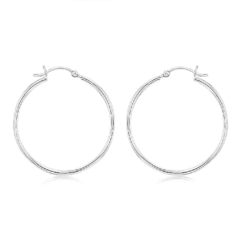 Sparkling Crystal Earrings For Night Glam-Sterling Silver Ribbed 30mm Hoop Earrings