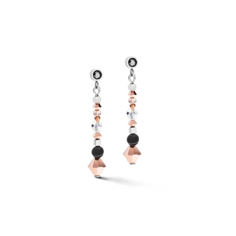 Trendy Silver Earrings For Modern Fashion-Striped Onyx Grey Crystal Earrings