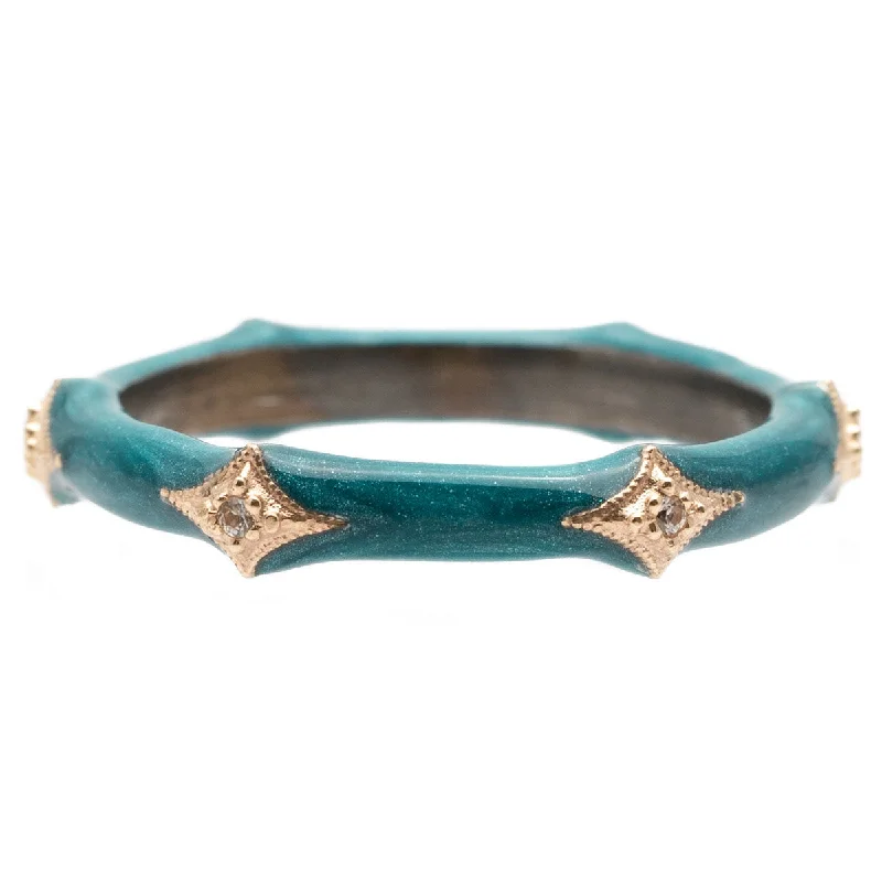 Simple Titanium Rings For Modern Style-Metallic Blue Enamel Crivelli Armenta Stack Band Ring