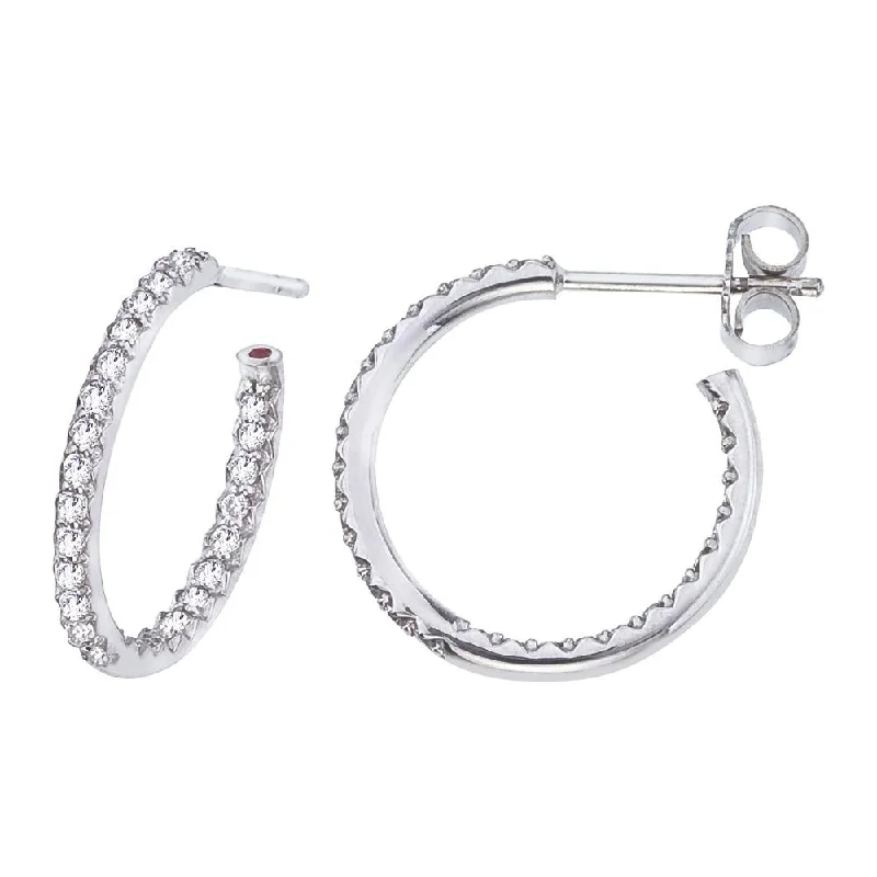 Handmade Gold Earrings For Unique Gifts-Roberto Coin X-Small 18mm Diamond Hoop Earrings 18K White Gold