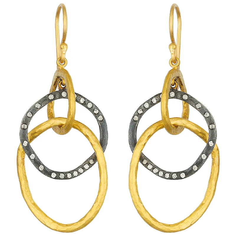 Fun Earrings For Playful Looks-Lika Behar "Kelly" Triple Dangle Earrings Sterling & 24K Gold with Diamonds