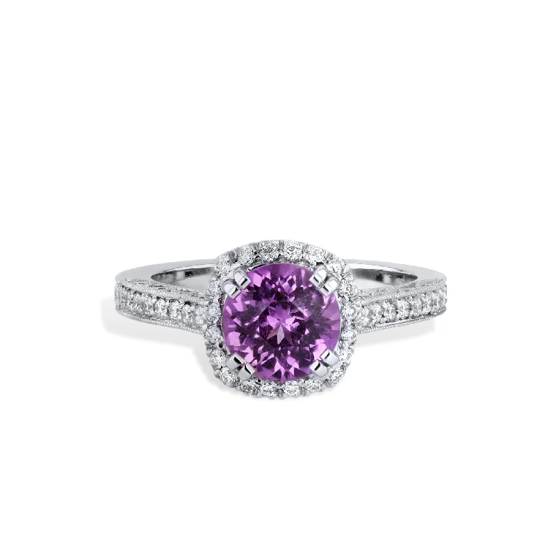 Timeless Wedding Rings For Memorable Moments-Intense Pink Sapphire Pave Diamond Platinum Ring