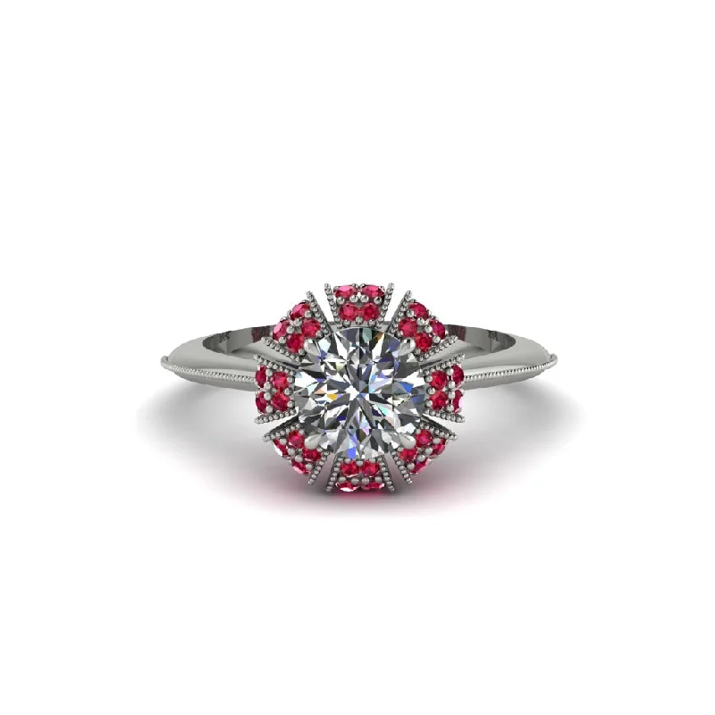 Bold Engagement Rings For Creative Proposals-Ruby Crown Halo Engagement Ring - Annie No. 48