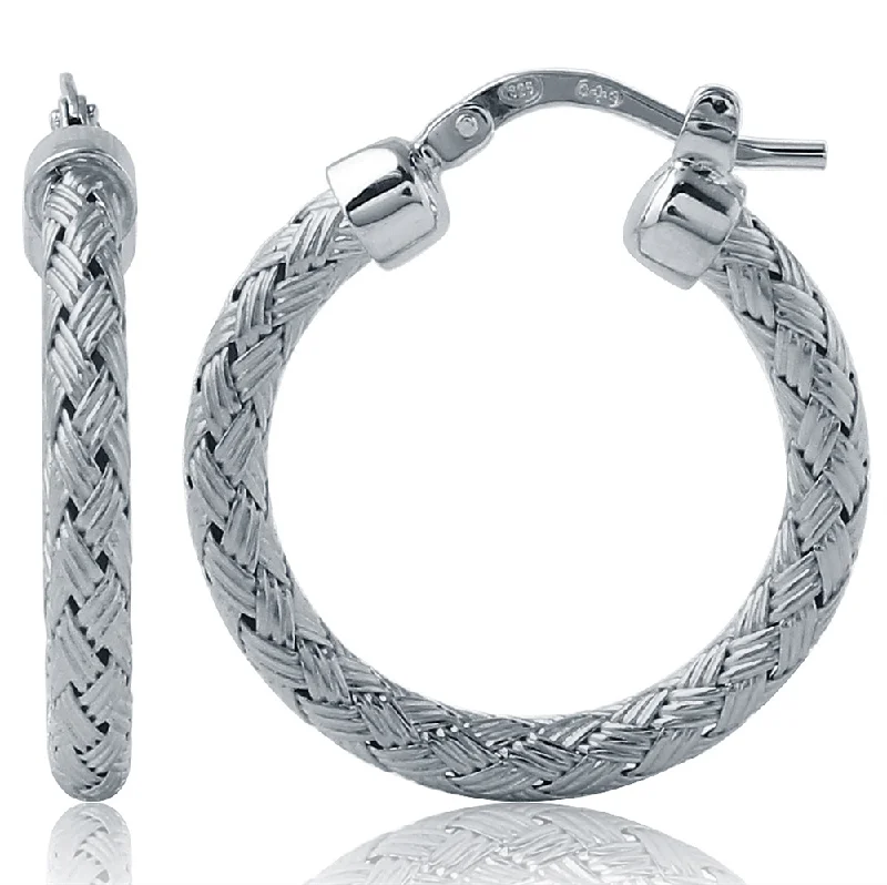 Fashion Earrings For Party Time-Charles Garnier 25mm Sterling Silver Milan Mesh Hoop Earrings