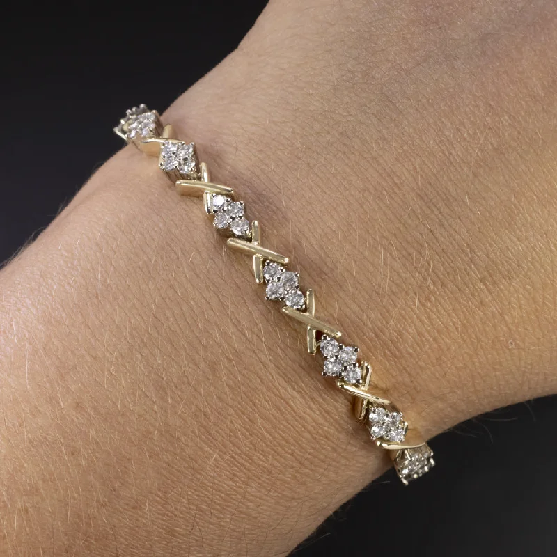 Luxury Custom Bracelets For Exclusive Style-3 CARAT DIAMOND CLUSTER TENNIS BRACELET 14k YELLOW GOLD 18.4 GRAM NATURAL X LINK