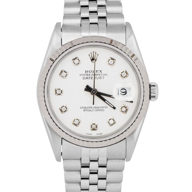 Elegant Ceramic Watches For Sleek Glam-Rolex DateJust WHITE DIAMOND 36mm Stainless Steel JUBILEE 18K White Gold 16234