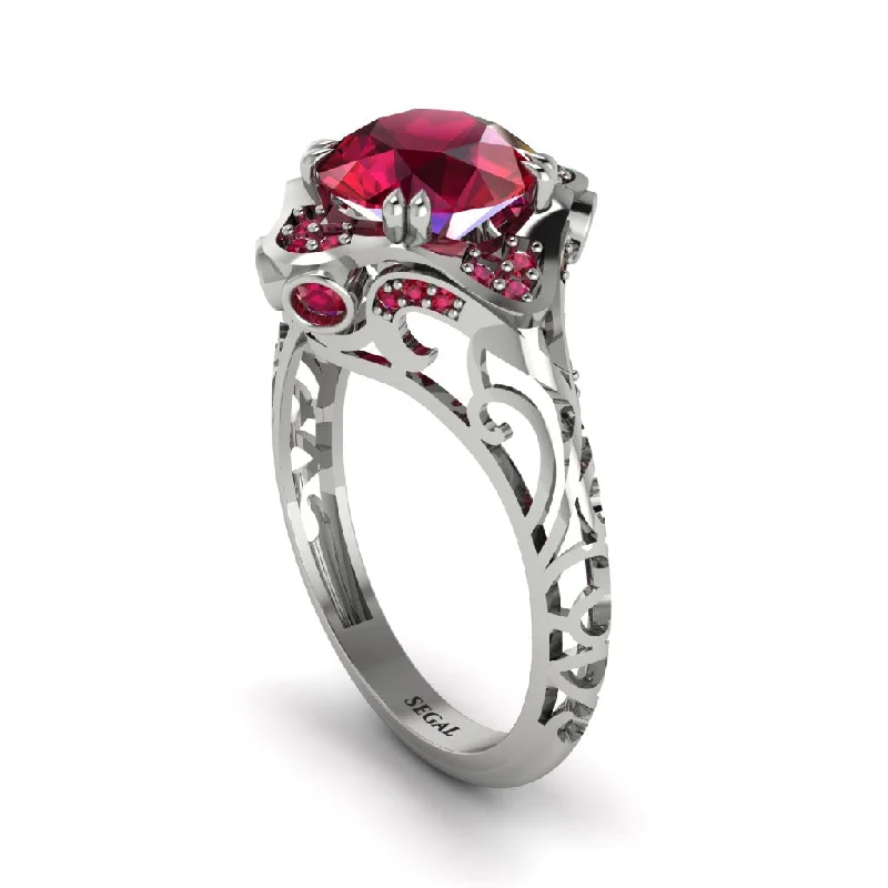 Simple Custom Engagement Rings For Meaningful Gifts-Ruby Ornate Filigree Engagement Ring - Evie No. 57