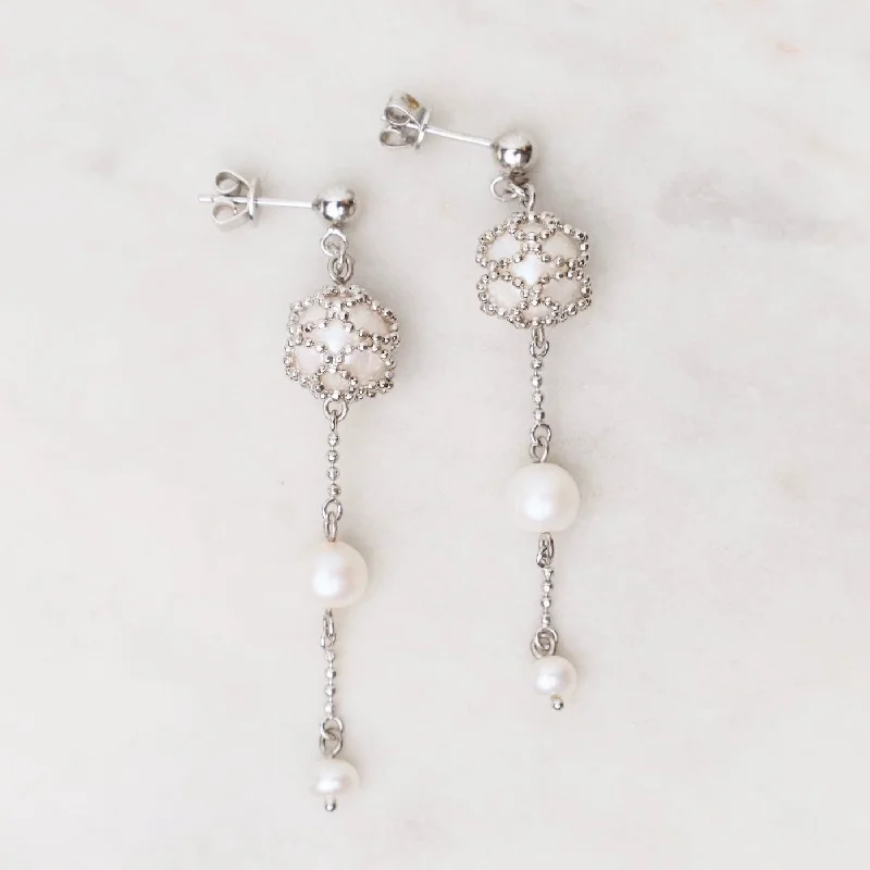 Artistic Dangle Earrings For Casual Outfits-Sterling Captured Pearl with 2 Pearl Earrings