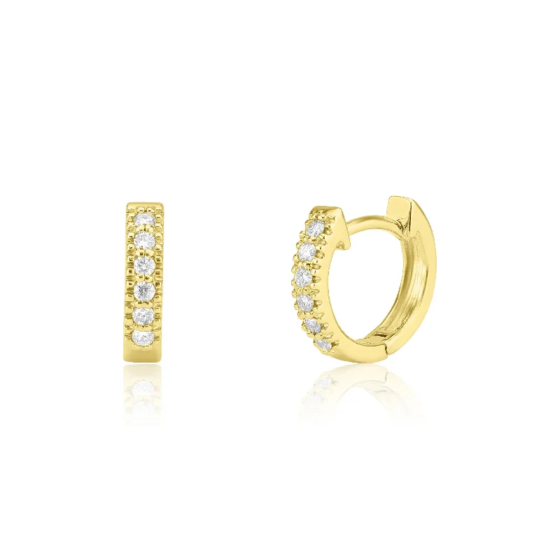 Customizable Hoop Earrings For Personalized Style-Yellow Gold Huggie Diamond Earrings