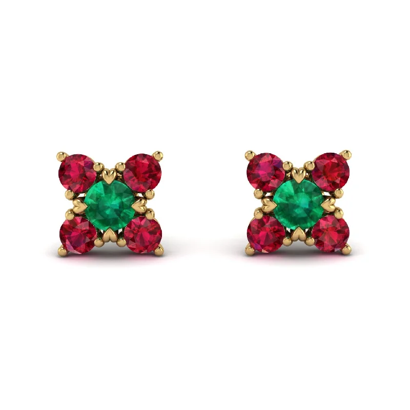 Unique Crystal Earrings For Special Occasions-Geometrical 5 Emeralds Stud Earrings - Noa No. 50