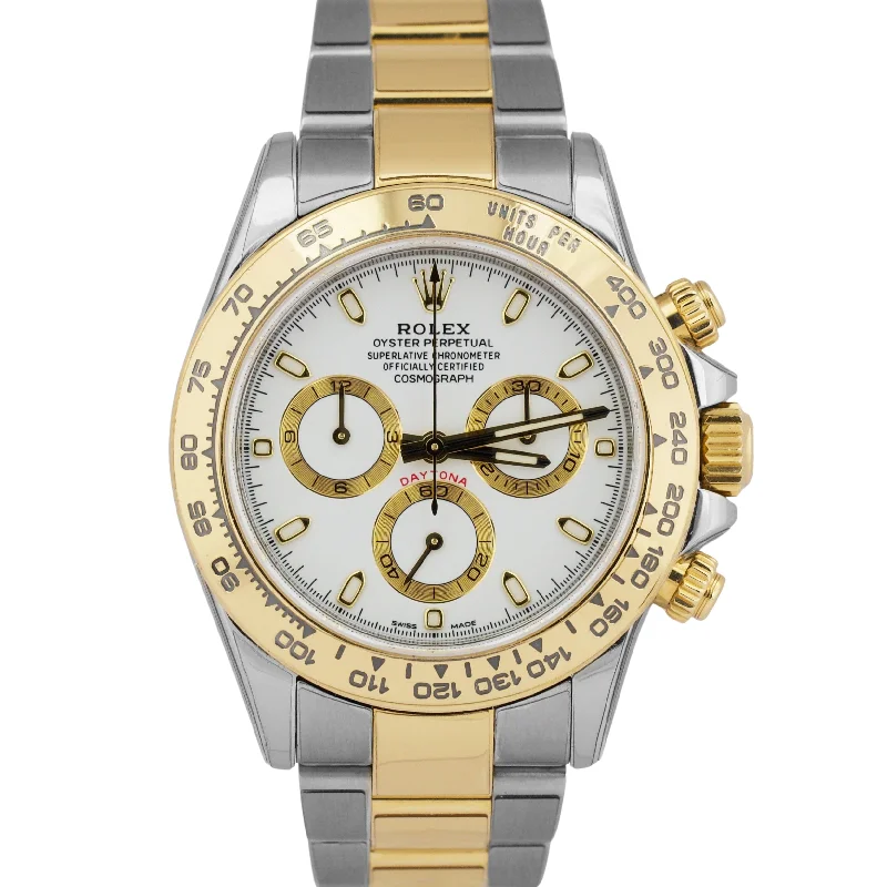 Stylish Men’s Smart Watches For Everyday Wear-PAPERS Rolex Daytona Cosmograph WHITE Two-Tone 18K Yellow Gold Steel 116503 BOX